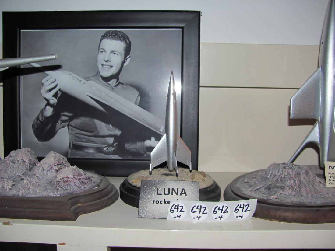 Vintage Space Patrol Spacehip Model & Rockets: including (1) Vintage Space Patrol Spaceship Terra V, (2) Mars One rocket model (accurate model of ship used in "Flight to Mars", "It, The Terror from Beyond Space" and "The Outer Limits", and (3) Lun
