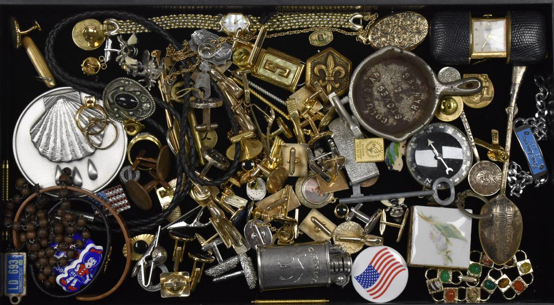 Men's and Women's Jewelry: Including cufflinks by Citizens, bolo pendants, souvenir spoons, and others.