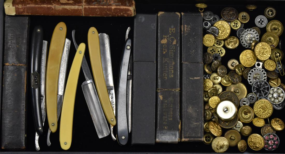 Collection of Vintage Buttons and Straight Razors (1 of 1)