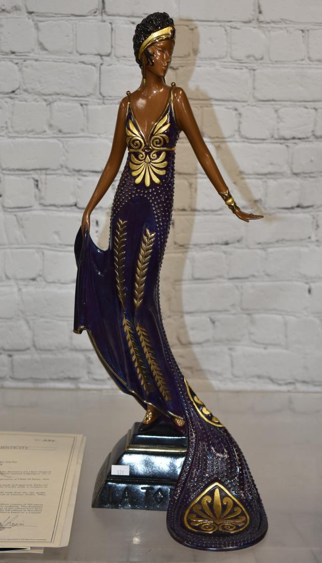 Large Bronze Erte Figure Titled "La Tosca": Item measures approx 20"h. It is #334/500. It is well executed and has no visible flaws and comes with a certificate of authenticity. Signed and dated on the back.