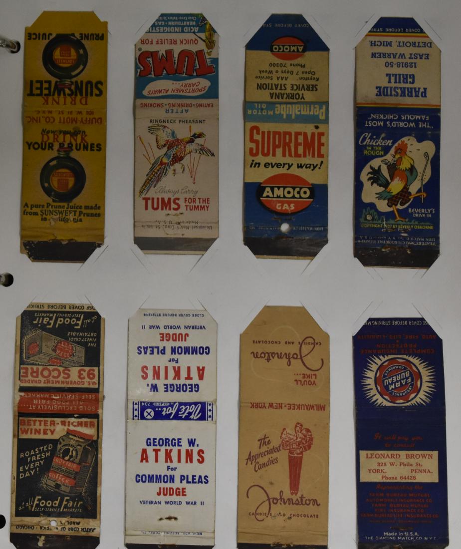 Vintage Match Book Collection: Over one hundred match books including "Mash 40077th", "York Casket", "Pep Boys", "Ameco", "Hotel Rita", "Green Valley Swimming Pool", "Coca Cola" and any others.