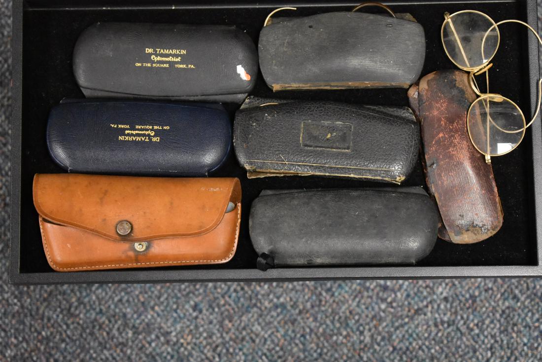 Collection of Vintage Eye Glasses: Five pair of vintage wire frame eye glasses (some are gold fill) and two pair of incomplete eye glasses.