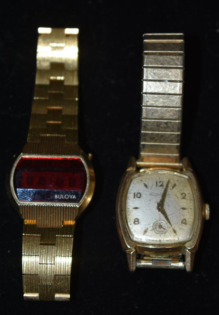 Two Vintage Bulova Watches: The first is from the 1950's. It has a gold filled case and a second hand dial. The second is a Bulova Computron.