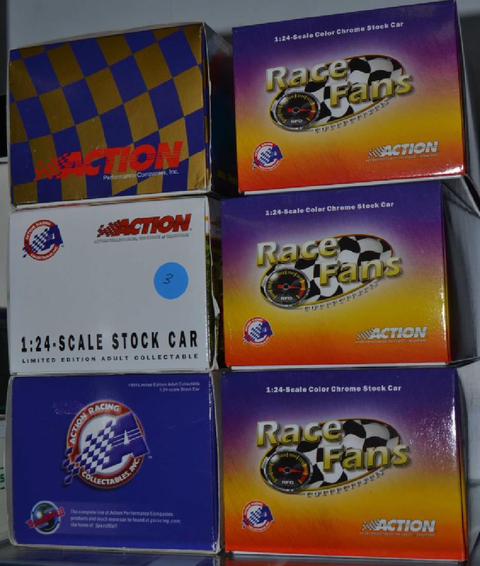 6 Die Cast Race Cars Incl. Dale Jarret Auto.: 2004 Dale Earnhardt Jr. Action 1 of 7,500 & 2004 Dale Earnhardt Jr. Action 1 of 6,000 Color Chrome Edition & 2004 Dale Earnhardt Jr. Action 1 of 6,000 Color Chrome Edition & 1998 Dale Jarret Action Li