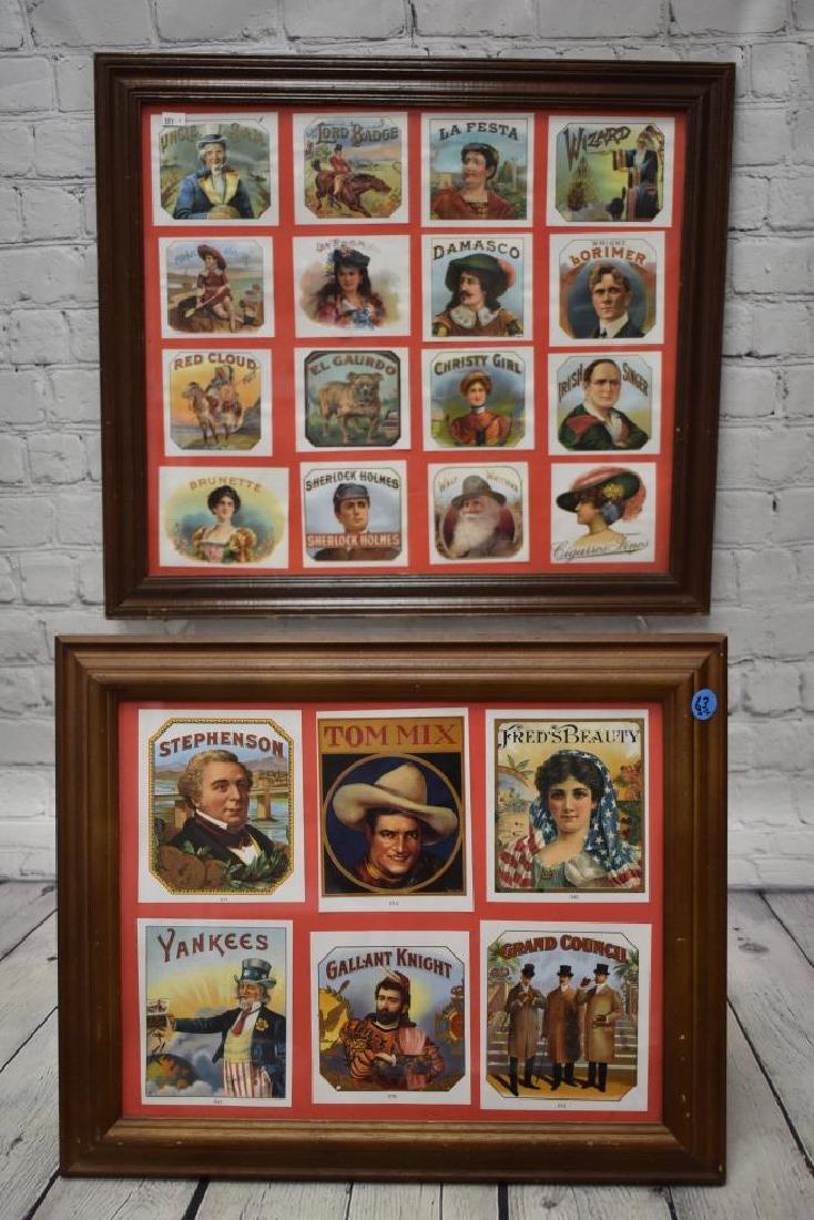 Two Collages of Tobacco Labels: Including six printer proofs with Tom mix and Yankees and the second collage includes Uncle Sa, Sherlock Holmes, Walt Whitman, Wizard and more.
