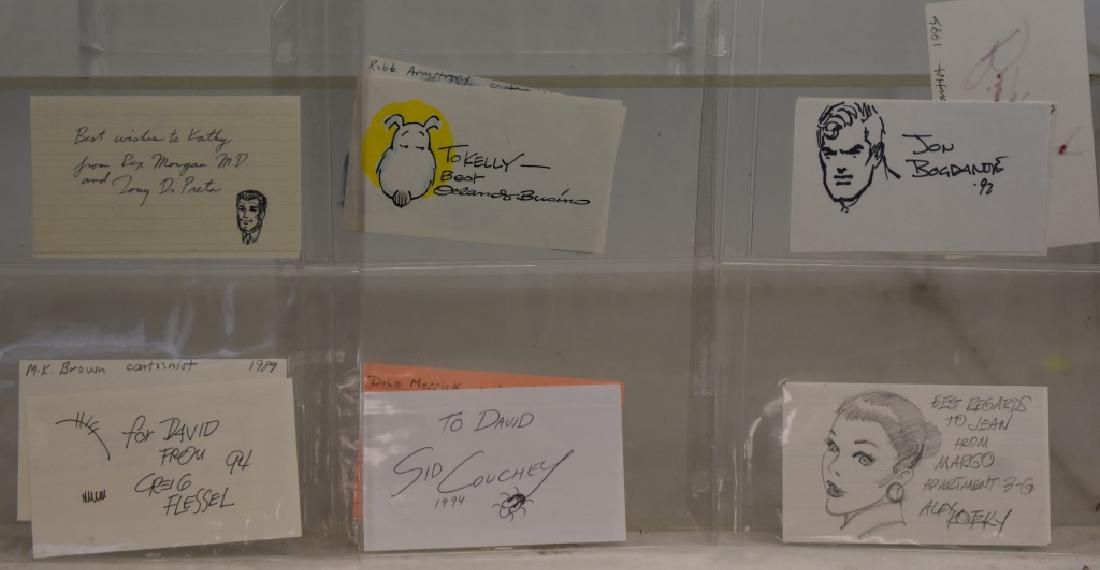 Collection of 13 Cartoonist Cards: Including 13 cartoonist cards by various cartoonists. Artists include Creig Flessel, Tom Armstrong, Tony Di Preta, M.K. Brown, Alex Kotzky, Gian Franco, Goria, John Bogdomore, Brian Rice, Sid Couchey,