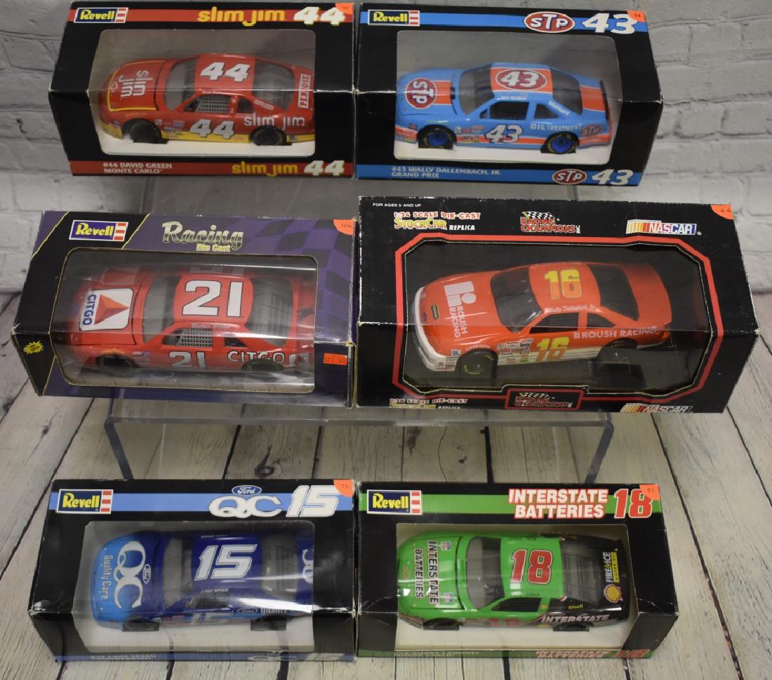 Six 1:24th Scale Die cast Cars: Michael Waltrip, Lake Speed, Bobby Labonte, two Wally Dallenbach Jr., and David Green. All Revell but one.