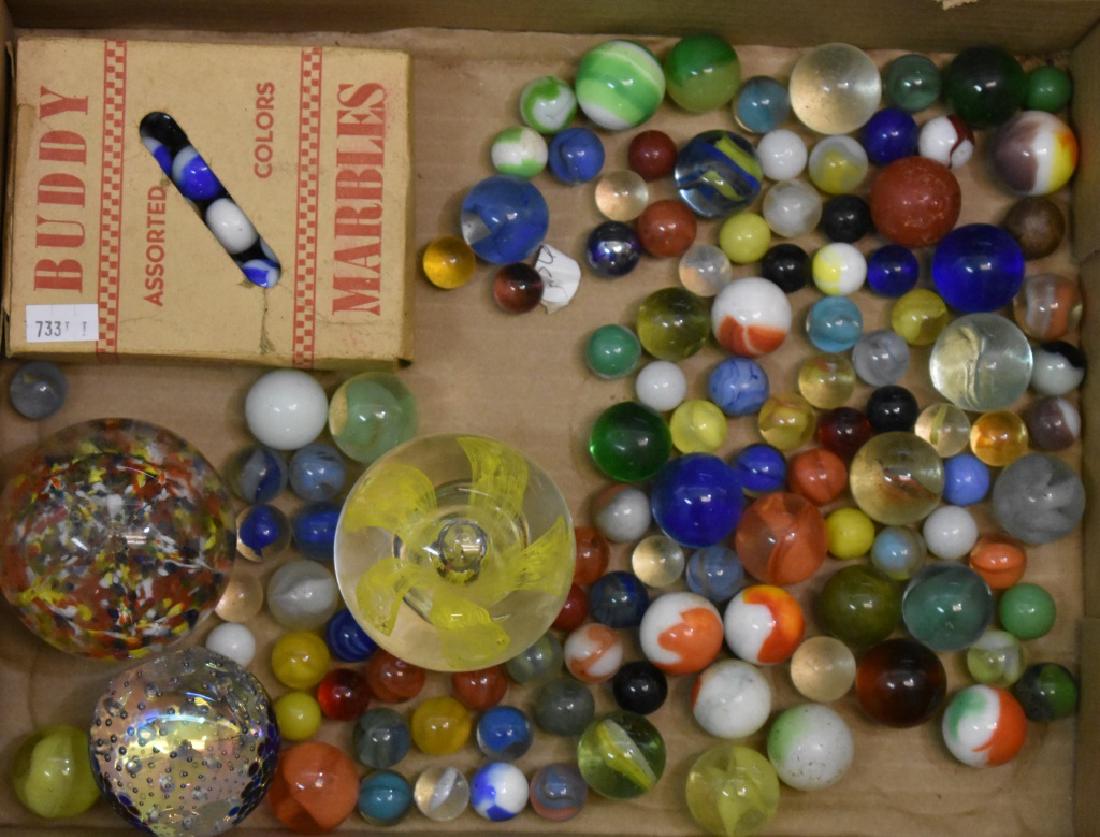 Marbles and Paperweights: Including a collection of vintage marbles and three paperweights.
