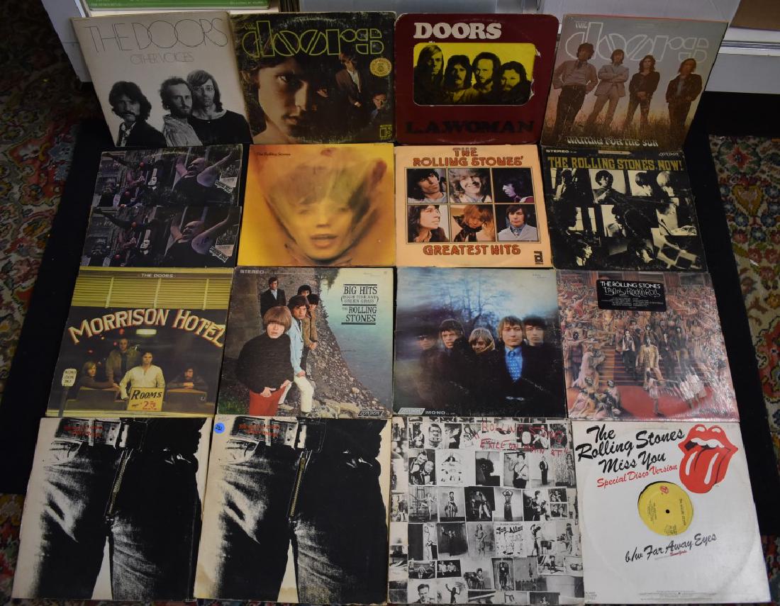 Rolling Stones and The Doors LP Records: Including 11 Rolling Stones LPs- two Stinky Fingers with Zipper Cover, Exile on Main Street, Big Hits, Miss You Special Disco version. The Doors-Strange Days Waiting For the Sun, LA Woman, Other Voice