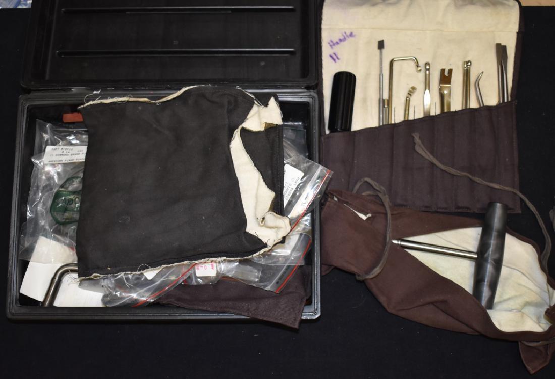 Piano Repair and Tuning Supplies: Lot includes a selection of piano repair and tuning tools and twelve packs of Diamond brand piano wire.