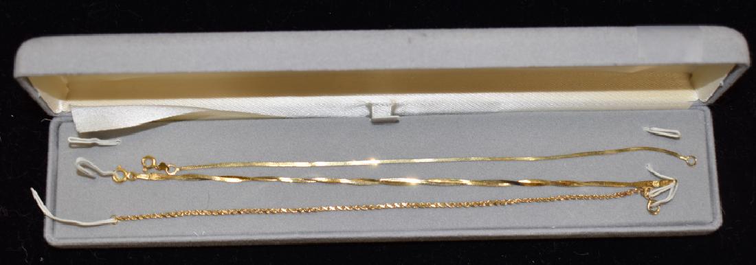 Three 14K G Bracelets: Two in the Herringbone pattern and one rope chain pattern.