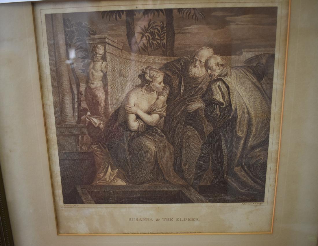 18thC Engraving by Bartolozzi: 18th century English engraving by the famous artist, Francesco Bartolozzi (1727-1815), Titled: Susanna & The Elders after the painting of Paolo Veronese (circa 1580), Published by, : . R. Sauer & J. B