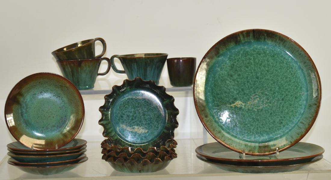 Early 20th Century North Carolina Dinner Ware: Including three 10"dia dinner plates, six bread & butter plates (one with chip), three cups and four saucers (some with flakes) and a matching toothpick holder, All have an exquisite running multi col