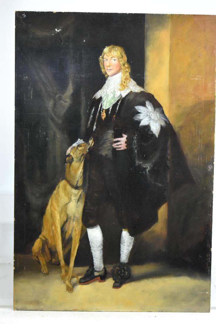James Stuart by R. Neubauer Oil on Board: Item measures approx. 30"h x 20"w. It is a copy of the Van Dyke painting of James Stuart and is unsigned. Neubauer is a listed artist from York, Pa who lived from 1930 to 2013.