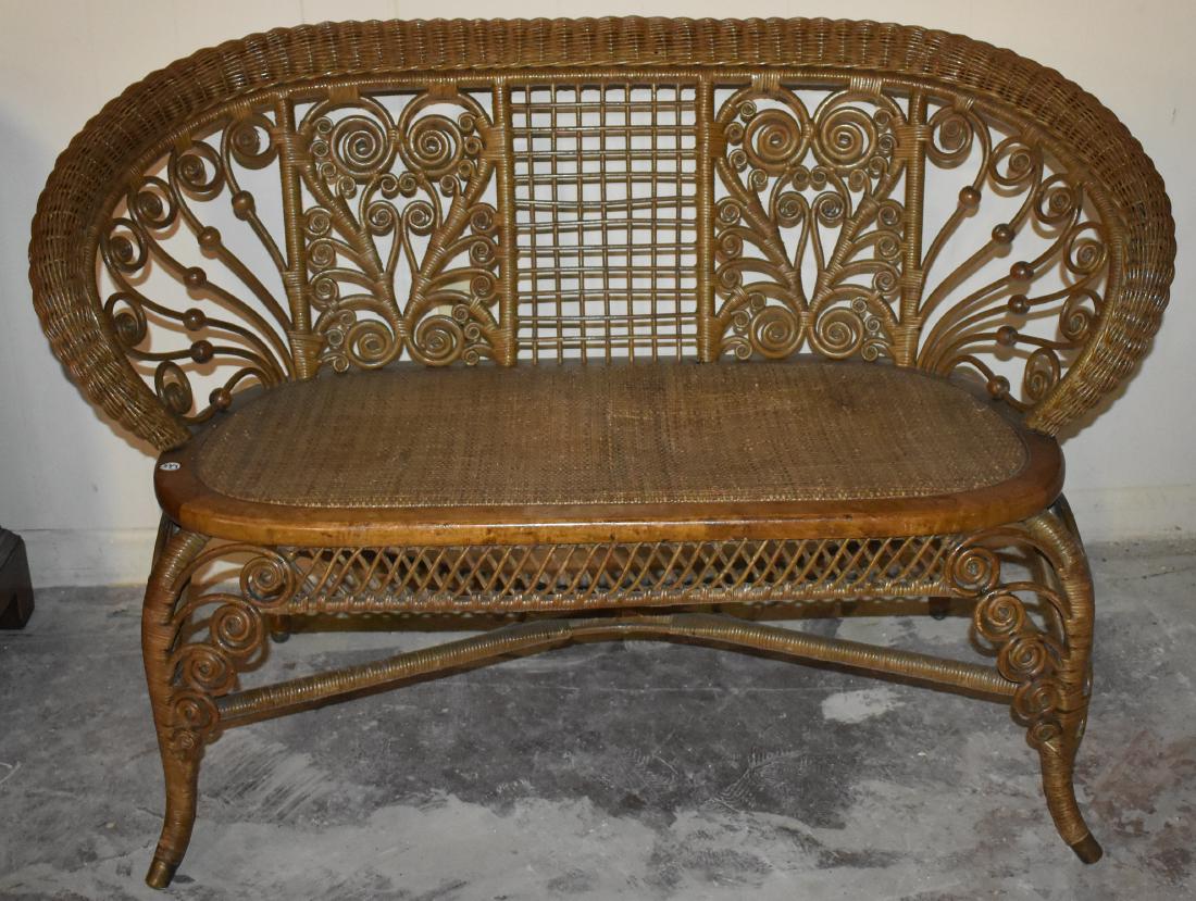Rattan Fancy Loveseat: Measures approx 30" H x 46" W x 18" D, some separation to middle of seat