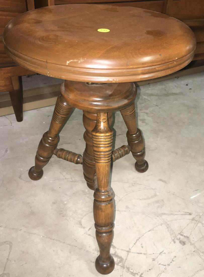 19th Century Maple Piano Stool: Item is solid maple with an adjustable top..