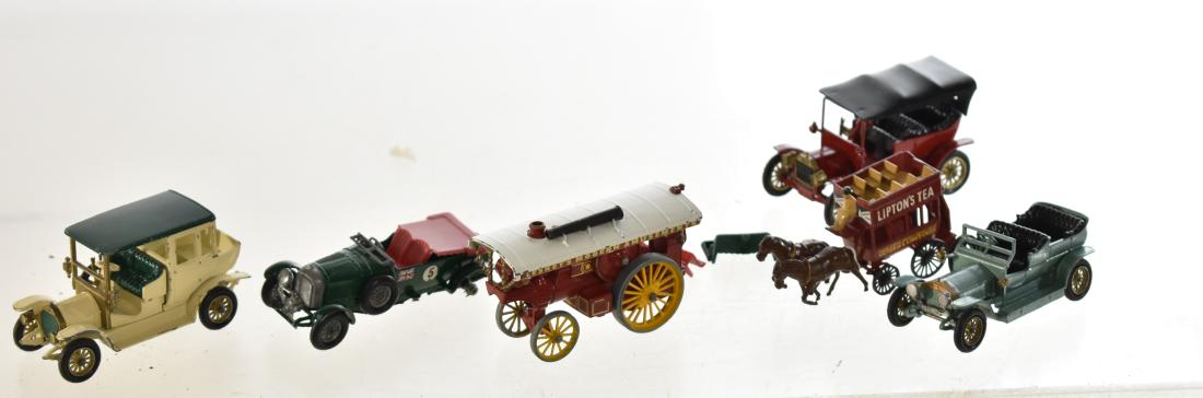 Lesney Die Cast Vehicles: Six vehicles - all are marked "Lesney" and one is missing a wheel.