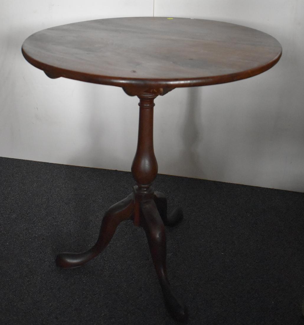 19th Century Tilt Top Table: Item measures approx. 28"h x 26"dia. Item has original bird cage and original legs have been re-pegged.