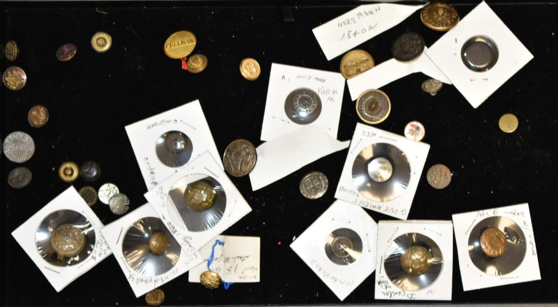Collection of Vintage Metal Buttons: Including Pullman, Hoffman York, Pa, Motorman, Pace Maker, an 1866 GAR button and other quality buttons.