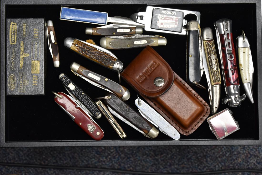 Collection of Pocket Knives: Including "Old Timers", a Swiss Army knife, an Xcelite K-22. a folding fish knife and other quality knives.