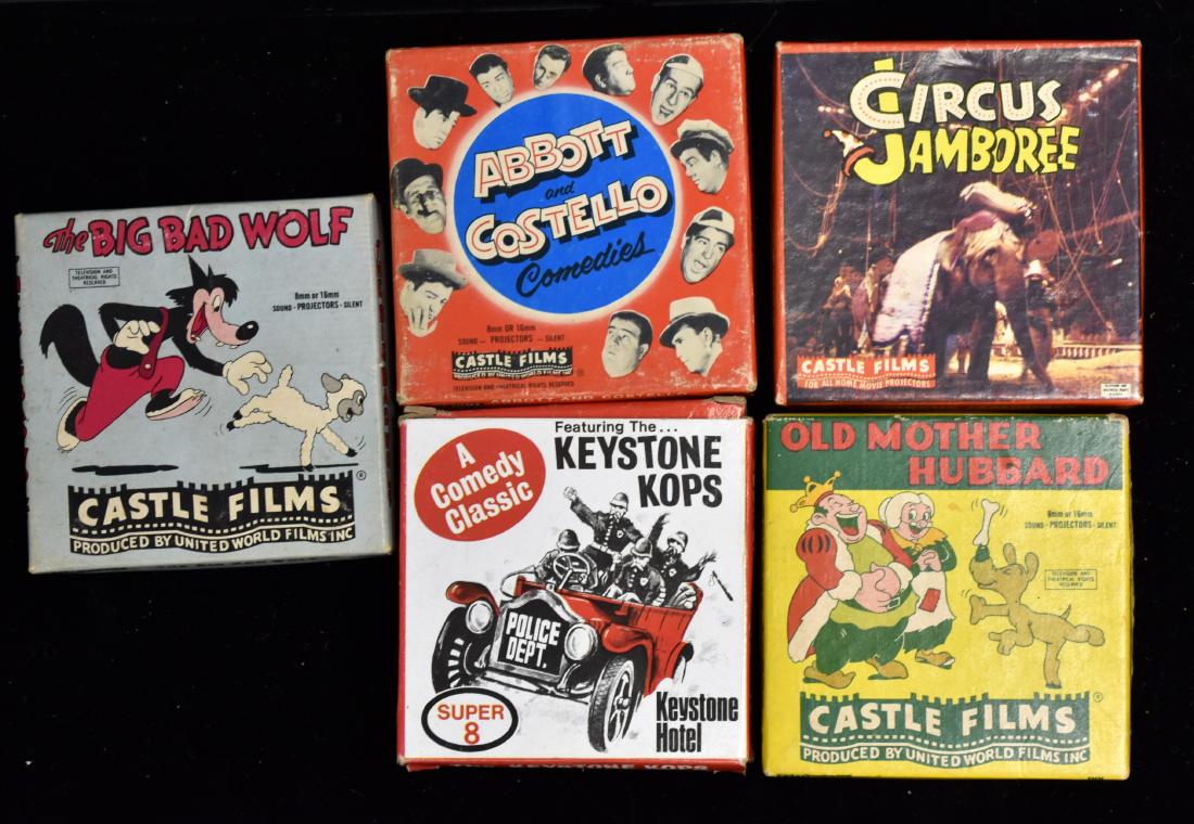Five 8mm Cartoon and Comedy Films: Including Abbott & Costello, The Keystone Kops and others. All are in original box.