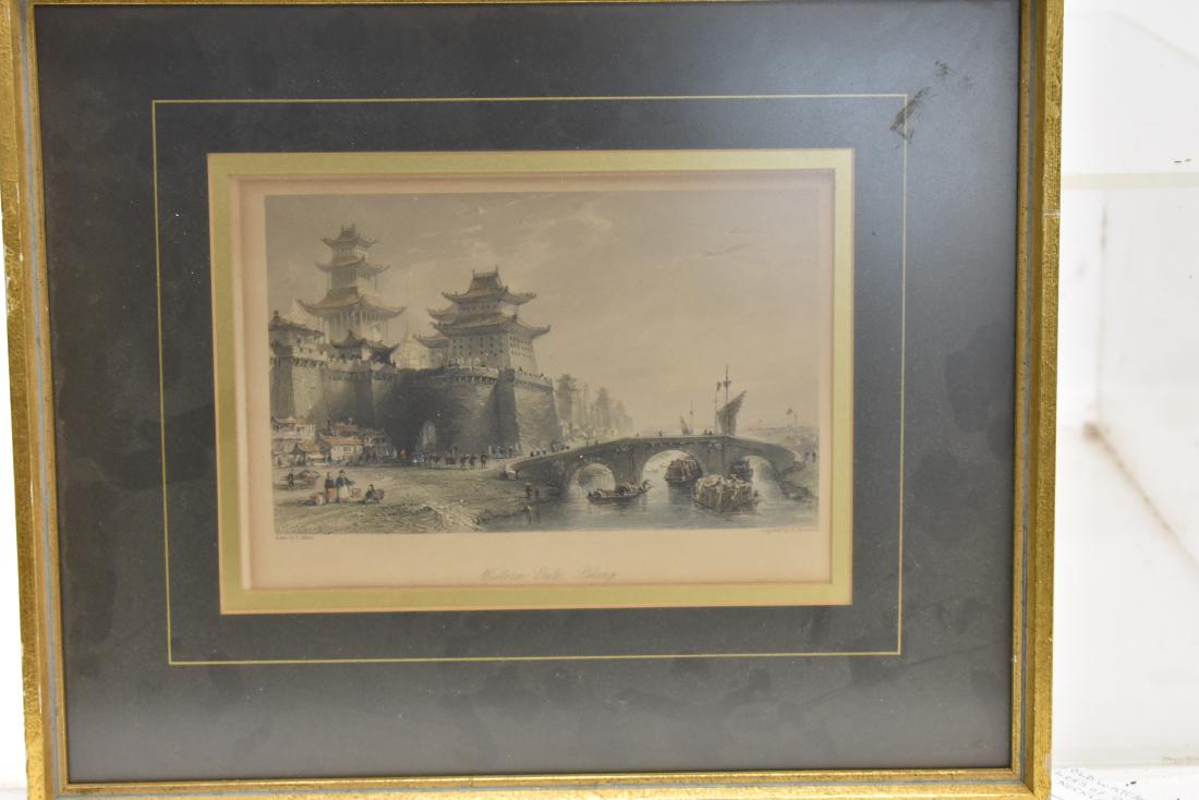 Etching titled "The Western Gate Peking": Exposed area measures approx. 6"h x 8 1/2'w. It was drawn by T. Allom and was engraved by E. Brandard. Item is professionally framed and matted.