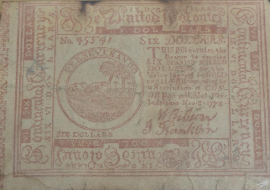Framed Continental Currency Note (1 of 3)