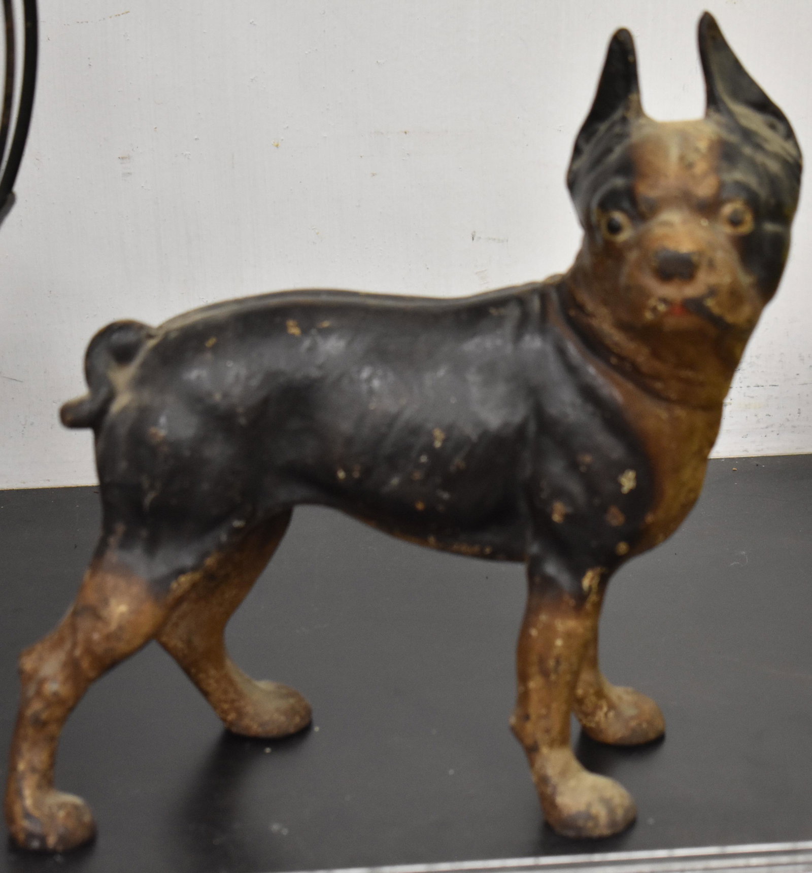 Large Cast Boston Terrier Doorstop: Measures 101/2"h. Has straight head screw. Closed two piece casting.