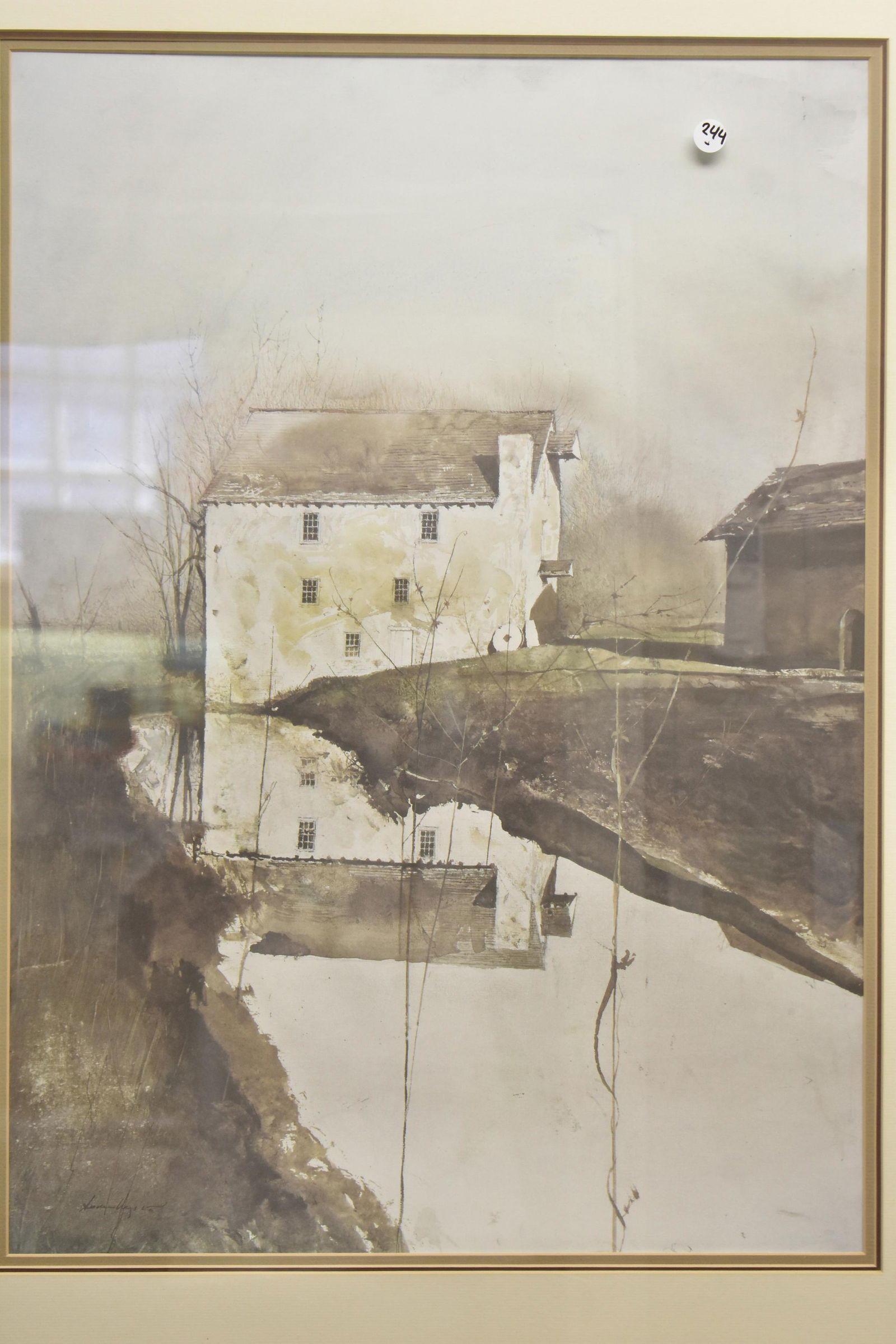 The Flower Mill print by Andrew Wyeth: Exposed area 27" x 19". Item is professionally framed and tagged.