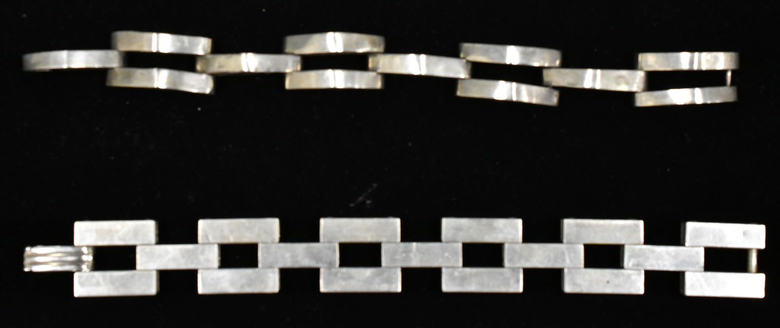 Two Vintage Sterling Square Link Bracelets: include large rectangular / square links.