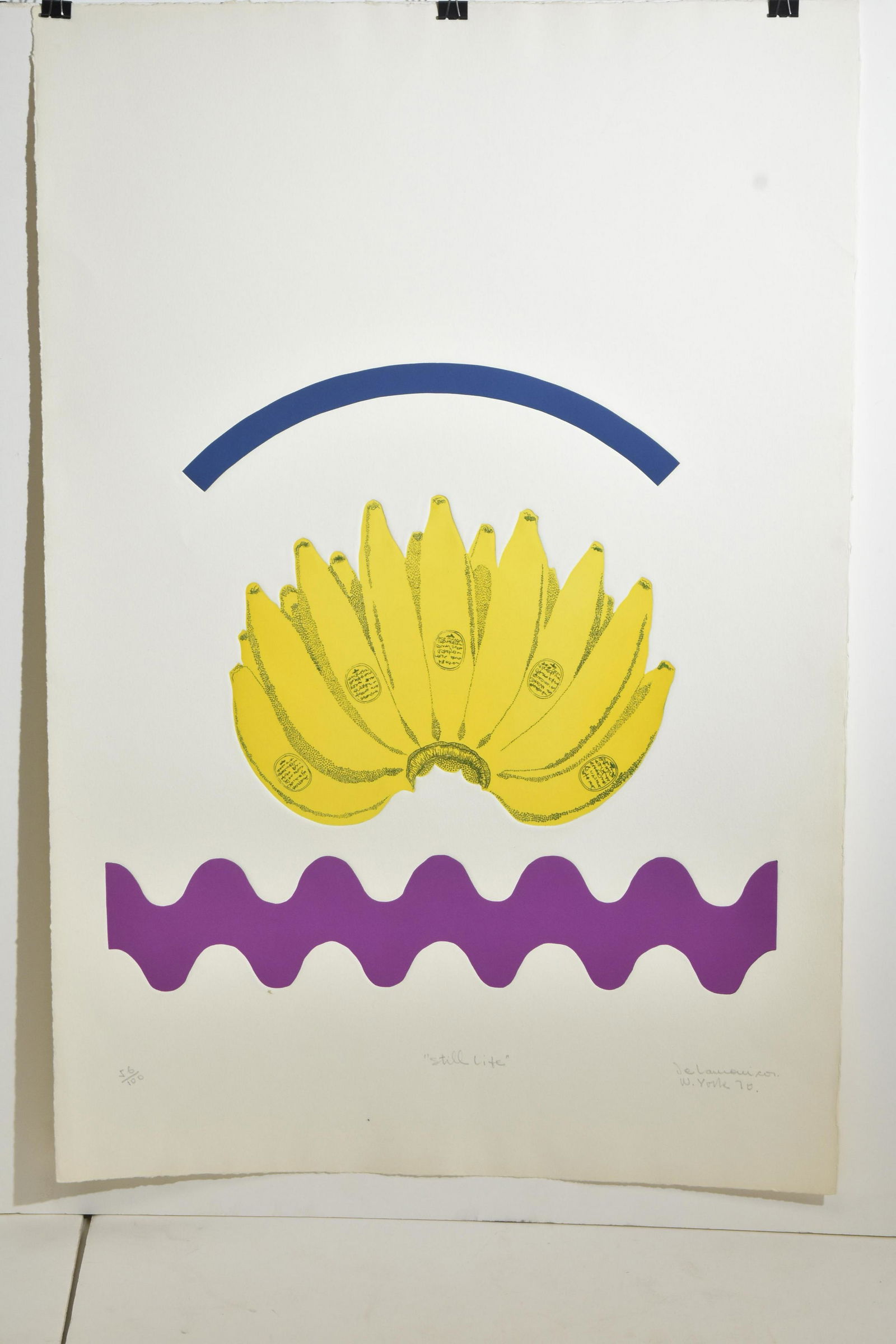 Impressed Print by Robert De Lamonico: Measures approx. 31"h x 21"w. It is a still life of bananas and is hand signed and numbered.