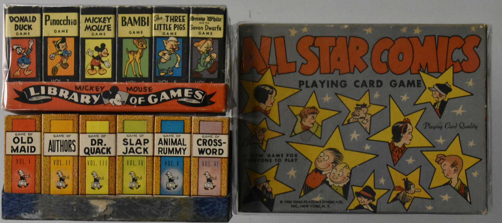 All Star Comics Playing Card Game and Card Sets: Including All Star Comics Playing Card Game 1934 King Feature Syndicate, Inc.; Mickey Mouse Library of Games; and Big Little Card Games #550