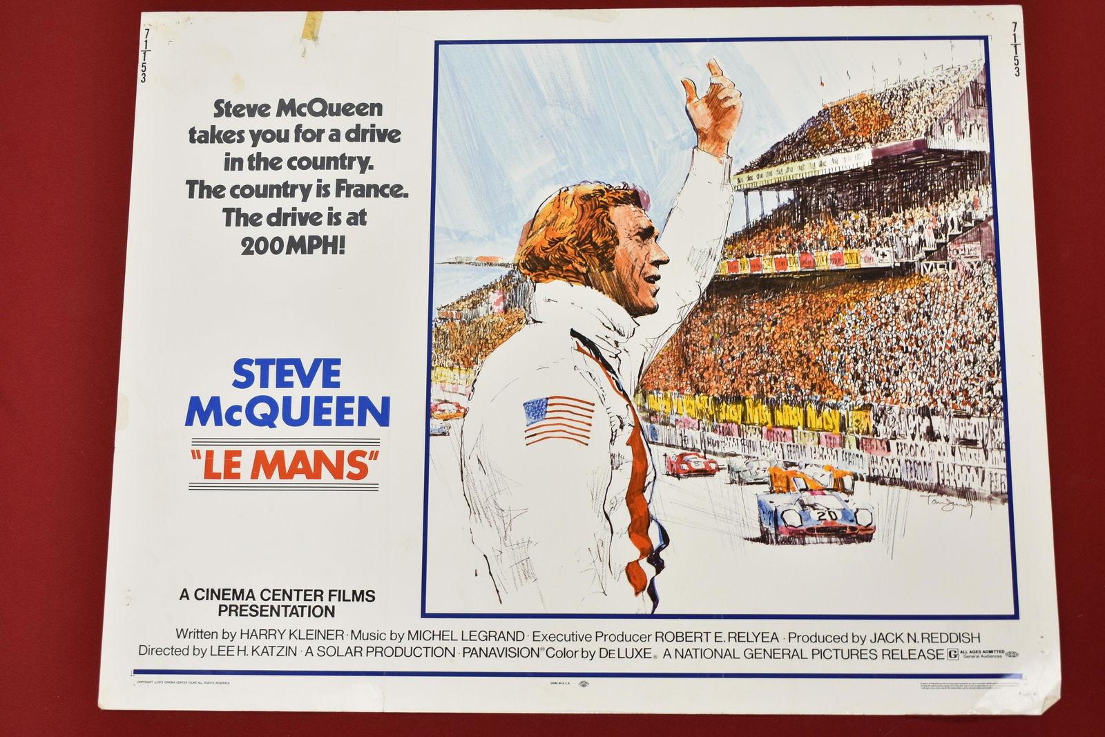 1971 Le Mans Movie Poster: 1971 Cinema Center films movie Le Mans with Steve McQueen. Approx 22" x 28". Litho USA.