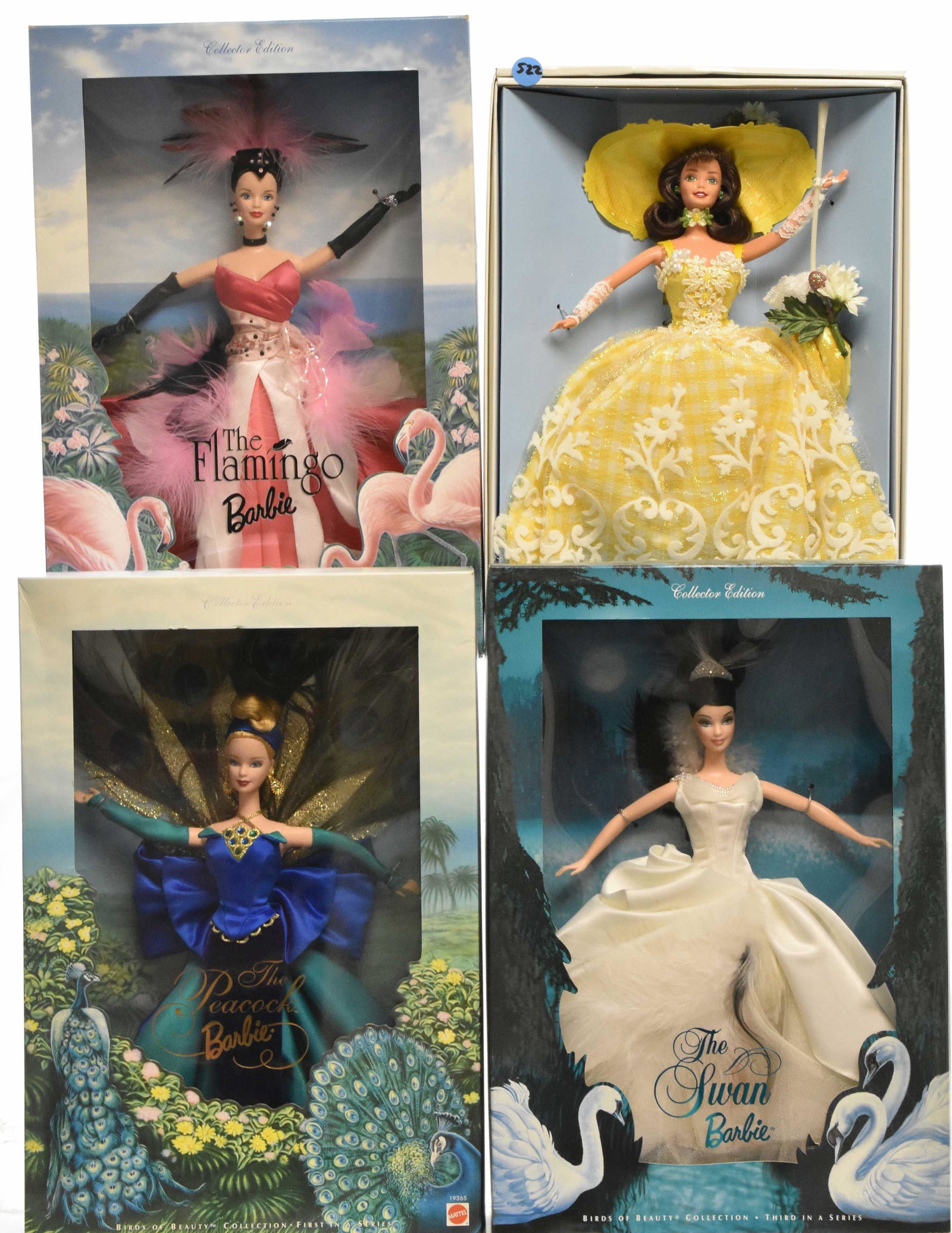 3 Barbies Birds of Beauty and one more: Includes Peacock #19365, Flamingo #22957, Swan #27682. Plus Summer Splendor Barbie #15683. All NIB