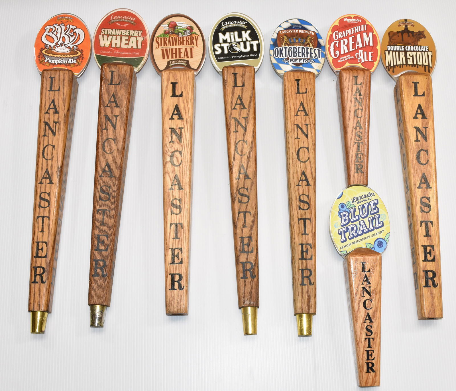 Lancaster Brewing Company Beer Taps: Eight Lancaster Brewing Co. beer taps.