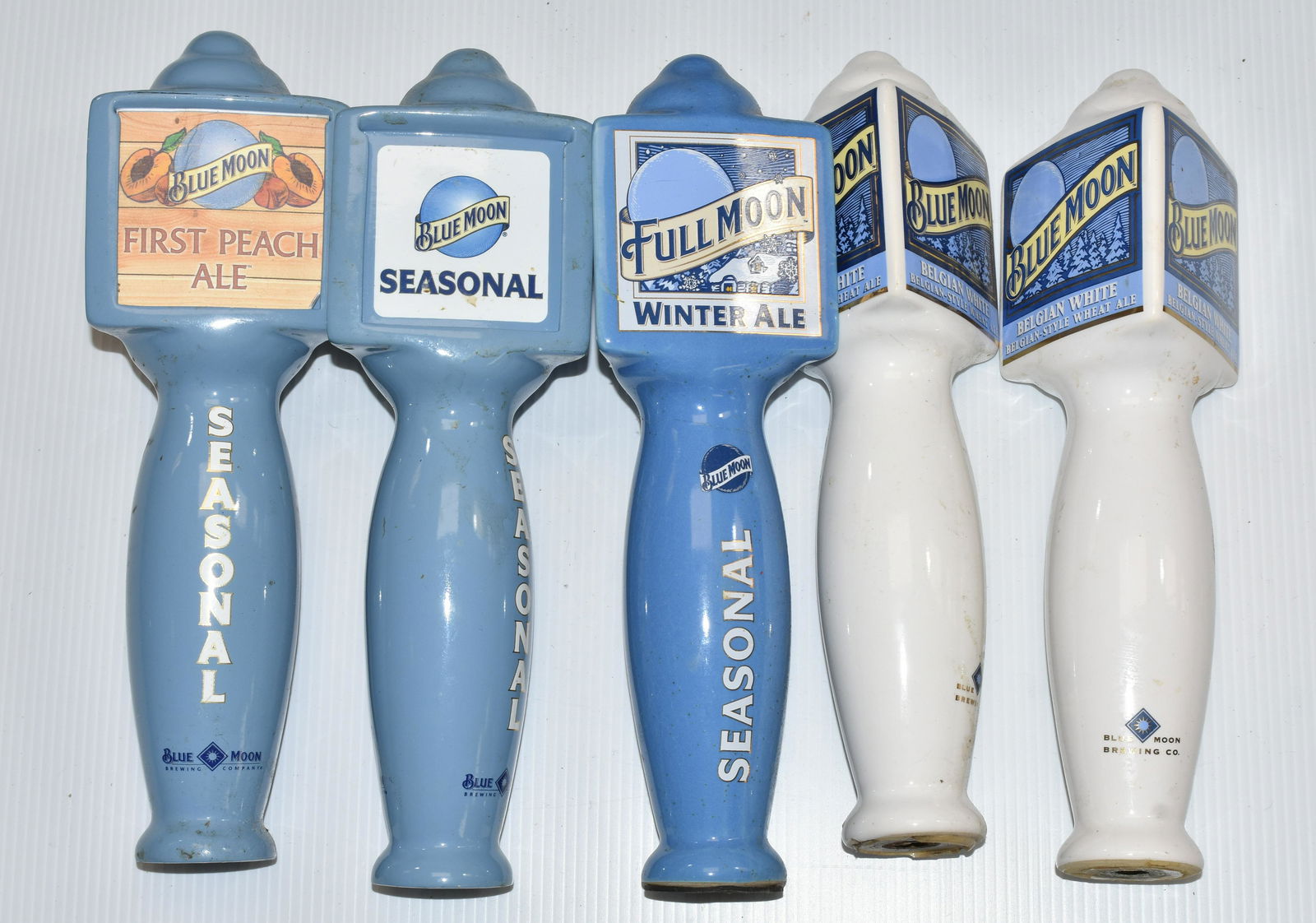 "Blue Moon" Beer Taps: Five various "Blue Moon" beer taps.