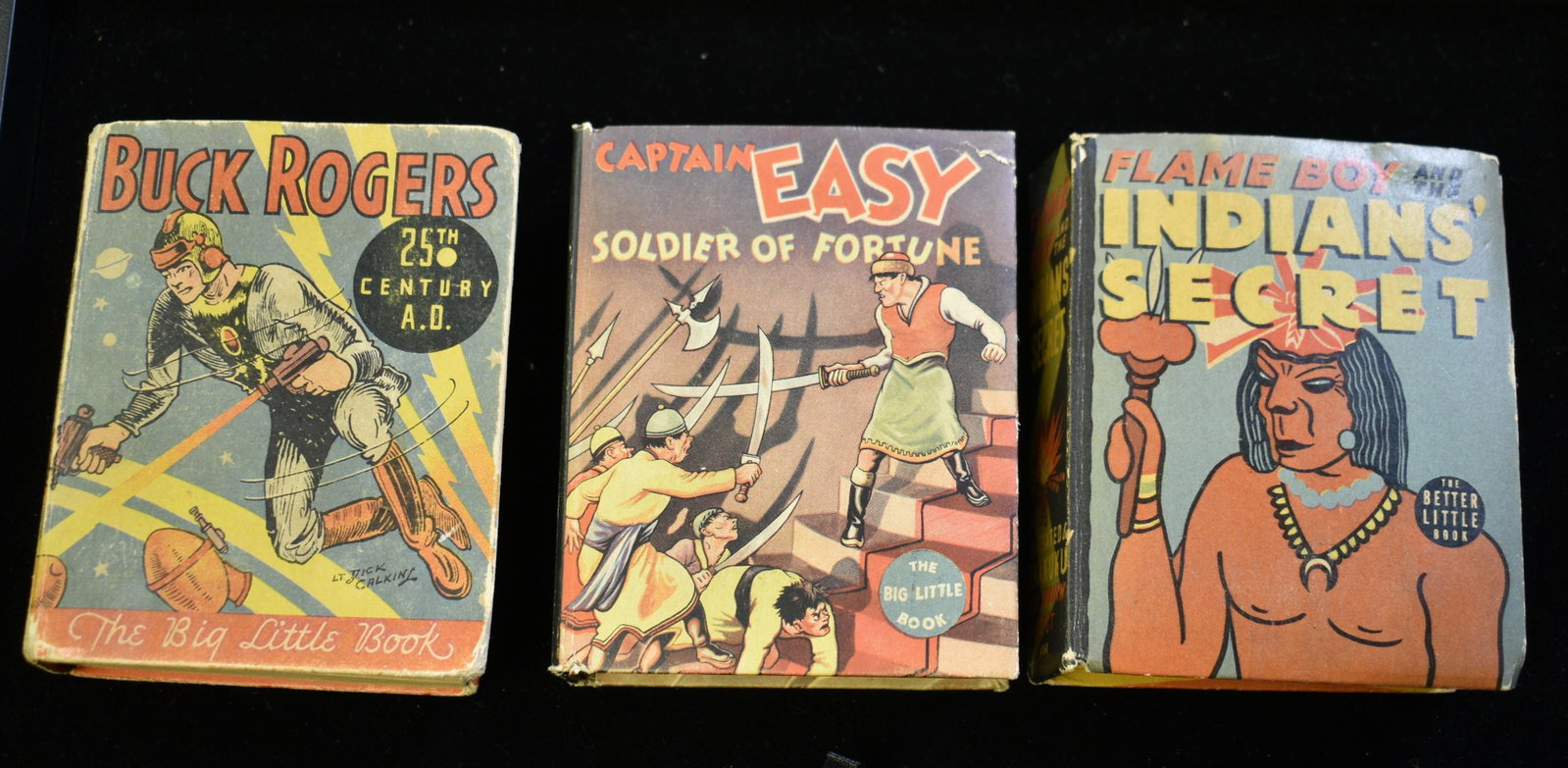 Big Little Books - Sci Fi/Soldier (3): Buck rogers 25th C AD #742, Captain Easy Soldier of Fortune #1128, and Flame Boy and the Indian Secret #1464
