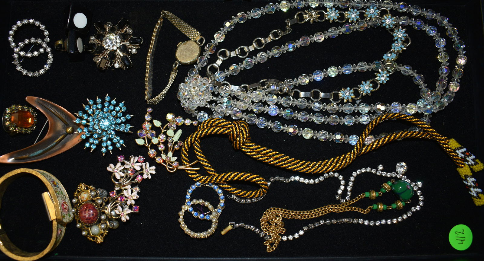 Vintage Jewelry Collection: includes signed Coro clips, watches, rhinestone necklaces, and more.