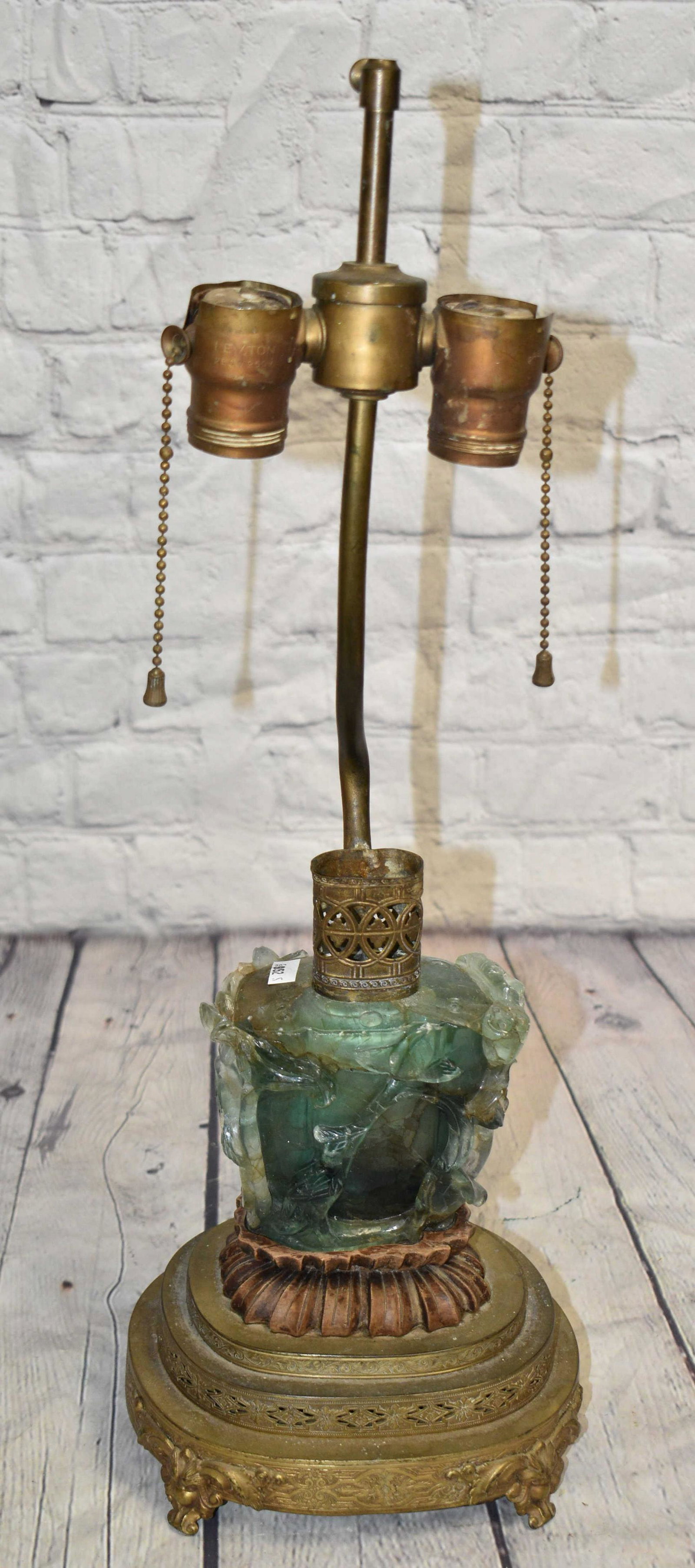 Vintage Jade and Brass Chinese Lamp (1 of 9)