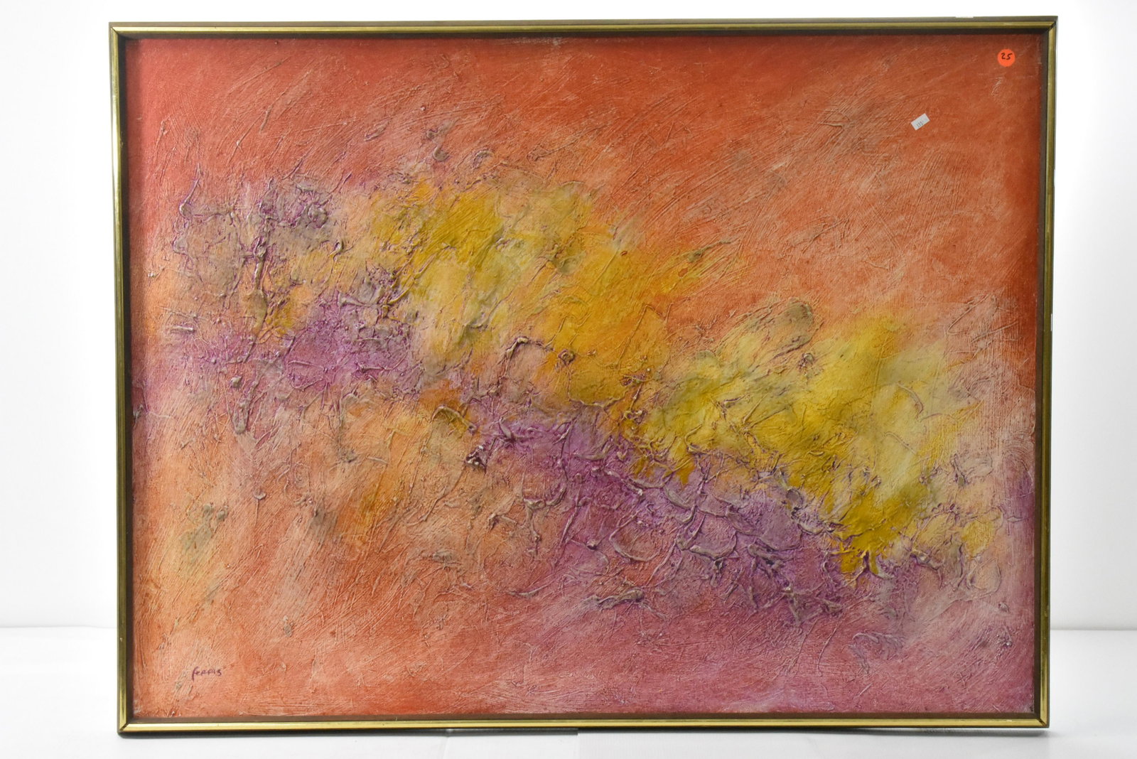 Abstract on Canvas Signed "Ferris": Exposed measures approx. 29 1/2" x 39 1/2"w. It is a multi colored abstract and is signed "Ferris" lower left.