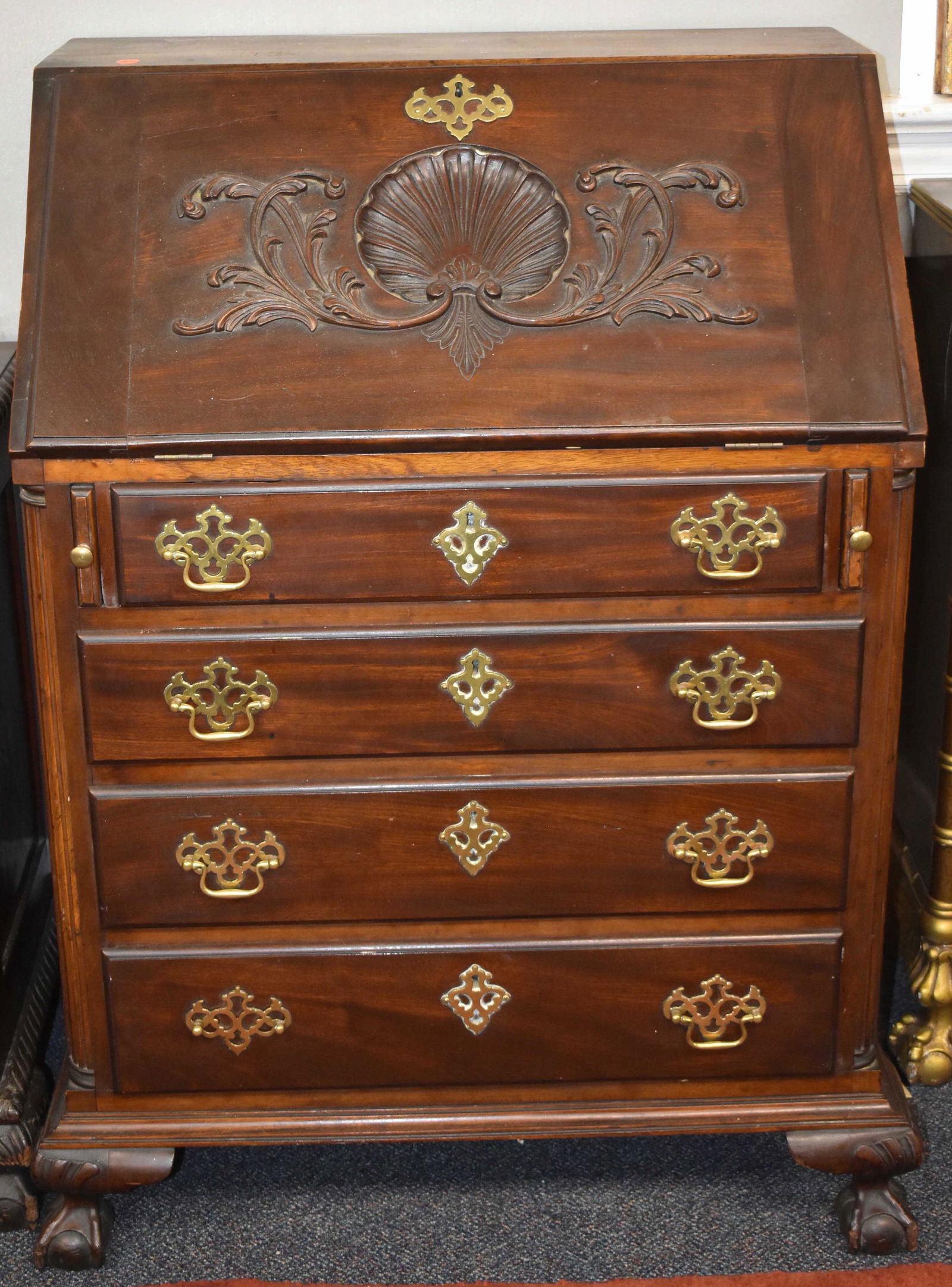 19th C Drop Front Desk with Shell Carving (1 of 14)