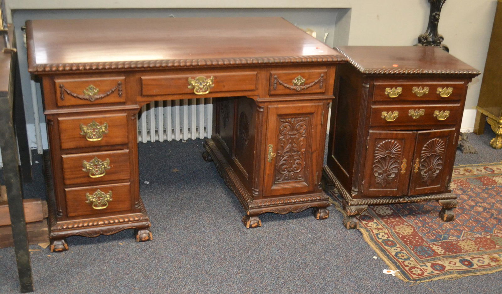 19th Century Faux Partner's Desk and End Stand (1 of 12)