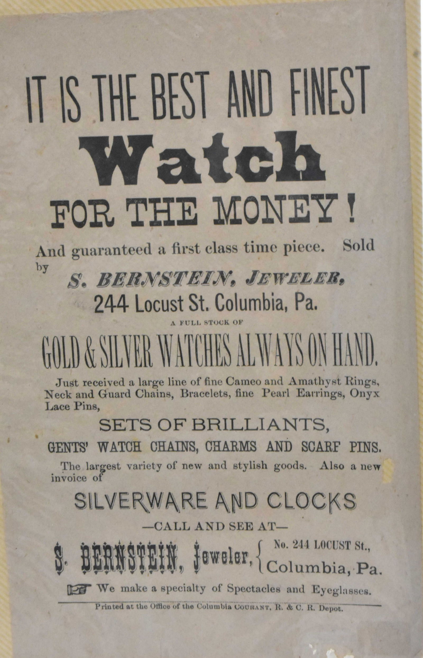 Early 19th C. Columbia PA. Advertising (1 of 1)