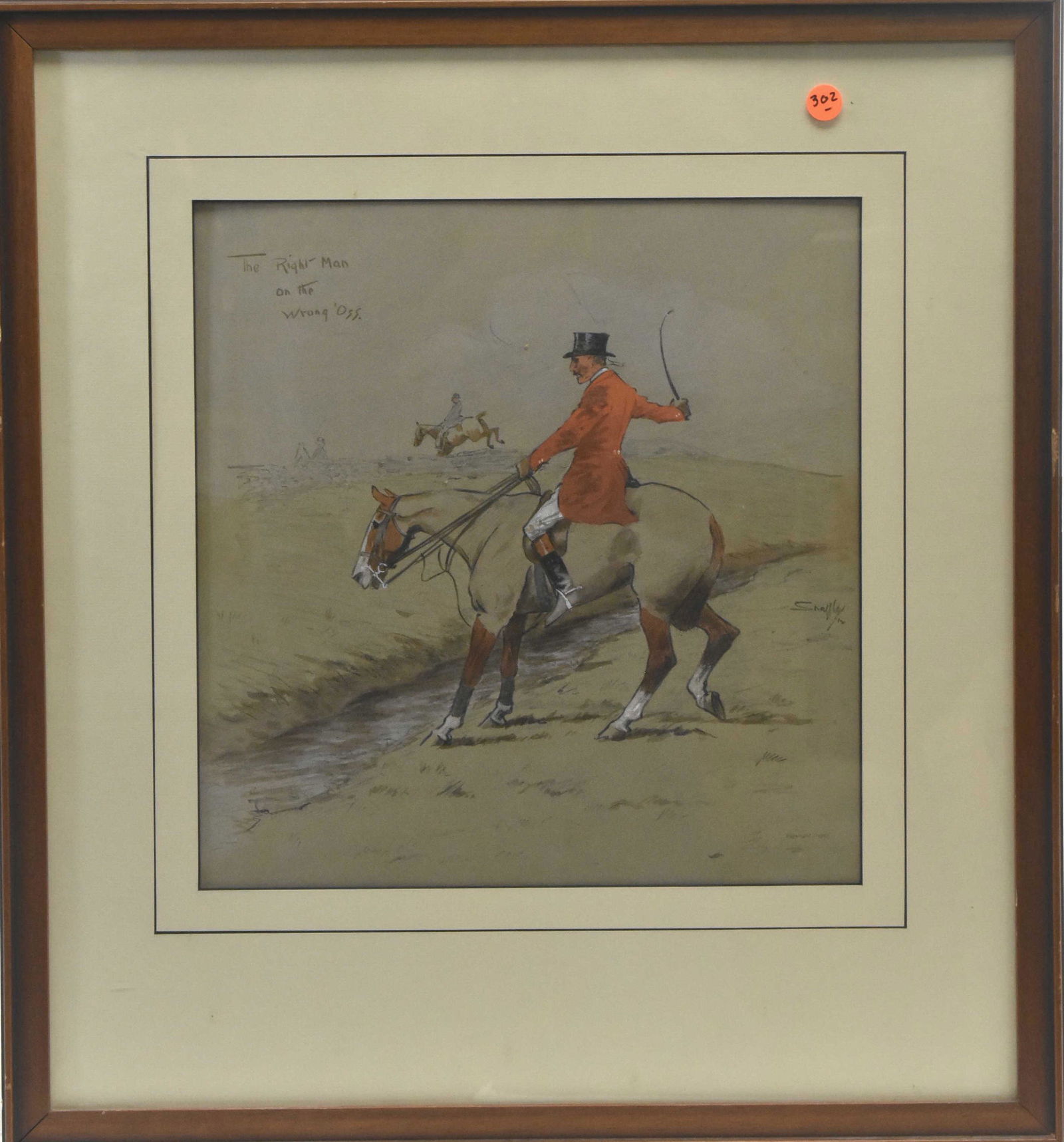 Cartoon Lithograph of a Man on a Horse (1 of 2)