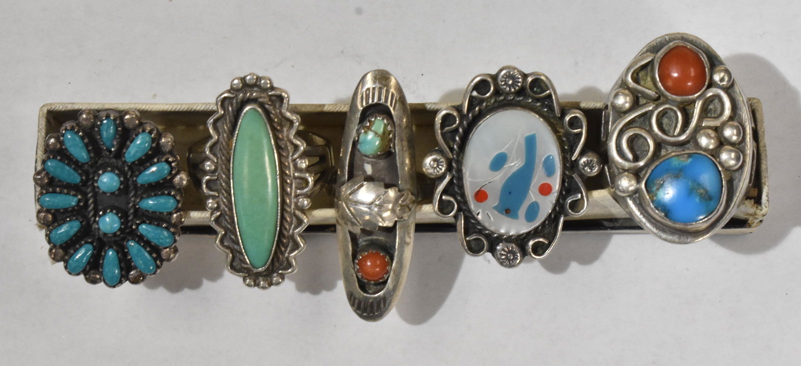 Five Navaho Inlaid Sterling Rings (1 of 10)