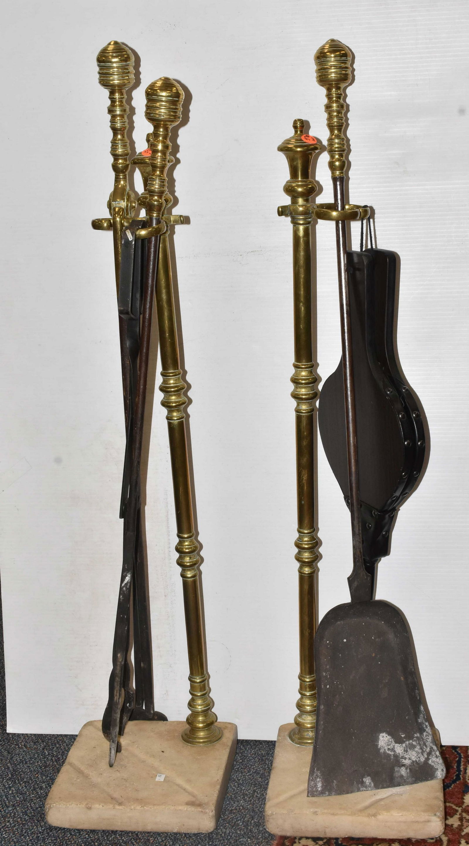 A Pair of Brass and Stone Fireplace Tool Sets (1 of 4)