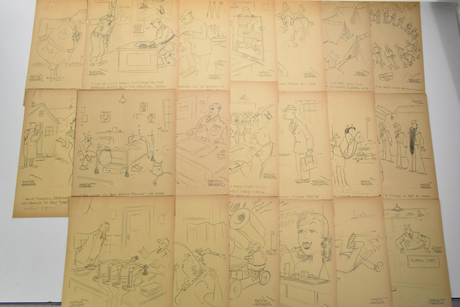Cartoons from "The Funny Business" by Hershberger: Twenty hand drawn cartoons from "The Funny Business" series by Ralph Hershberger. Most are military related and most are hand signed.