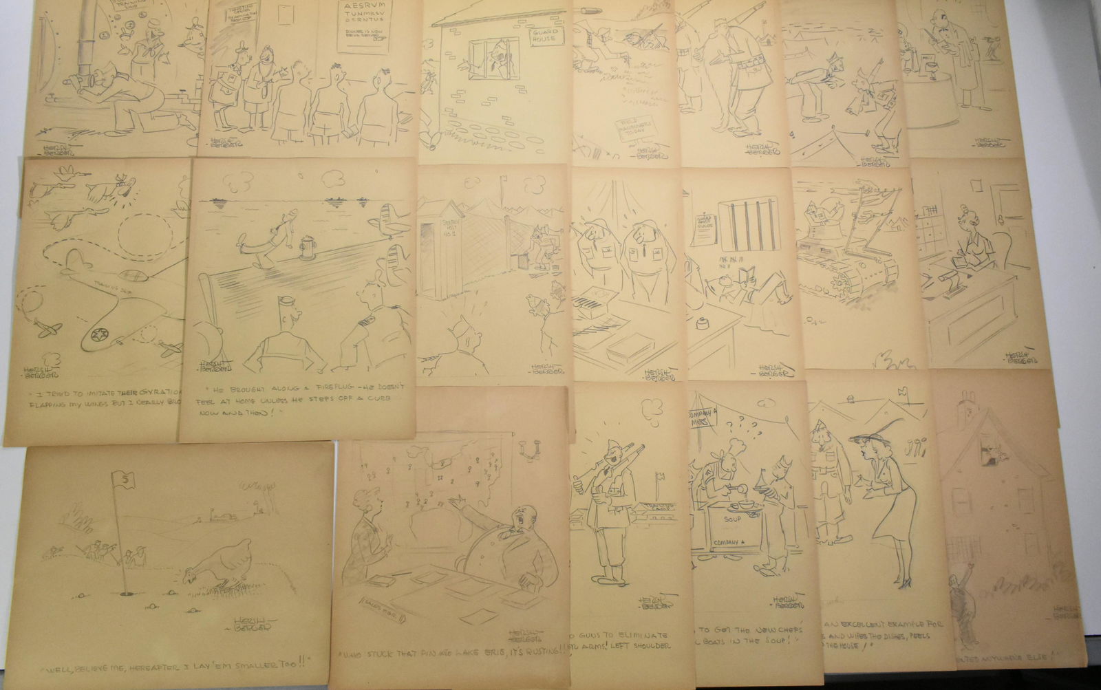 Cartoons from "The Funny Business" by Hershberger: Twenty hand drawn cartoons from "The Funny Business" series by Ralph Hershberger. Most are military related and most are hand signed.