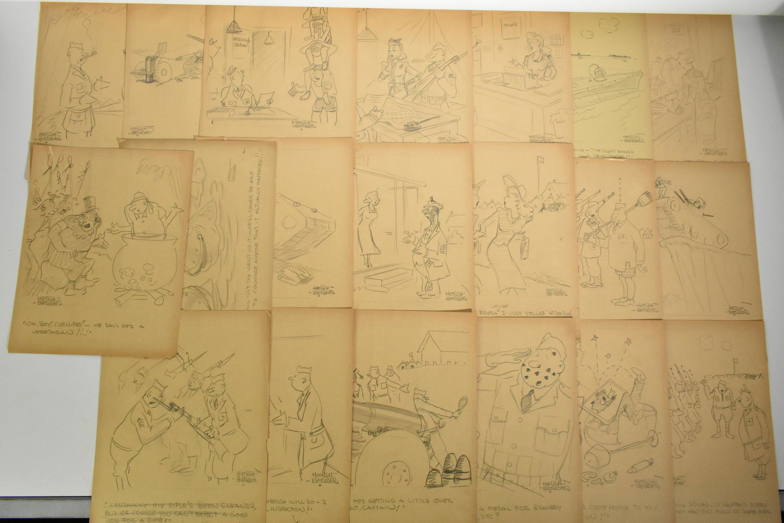 Cartoons from "The Funny Business" by Hershberger: Twenty hand drawn cartoons from "The Funny Business" series by Ralph Hershberger. Most are military related and most are hand signed.