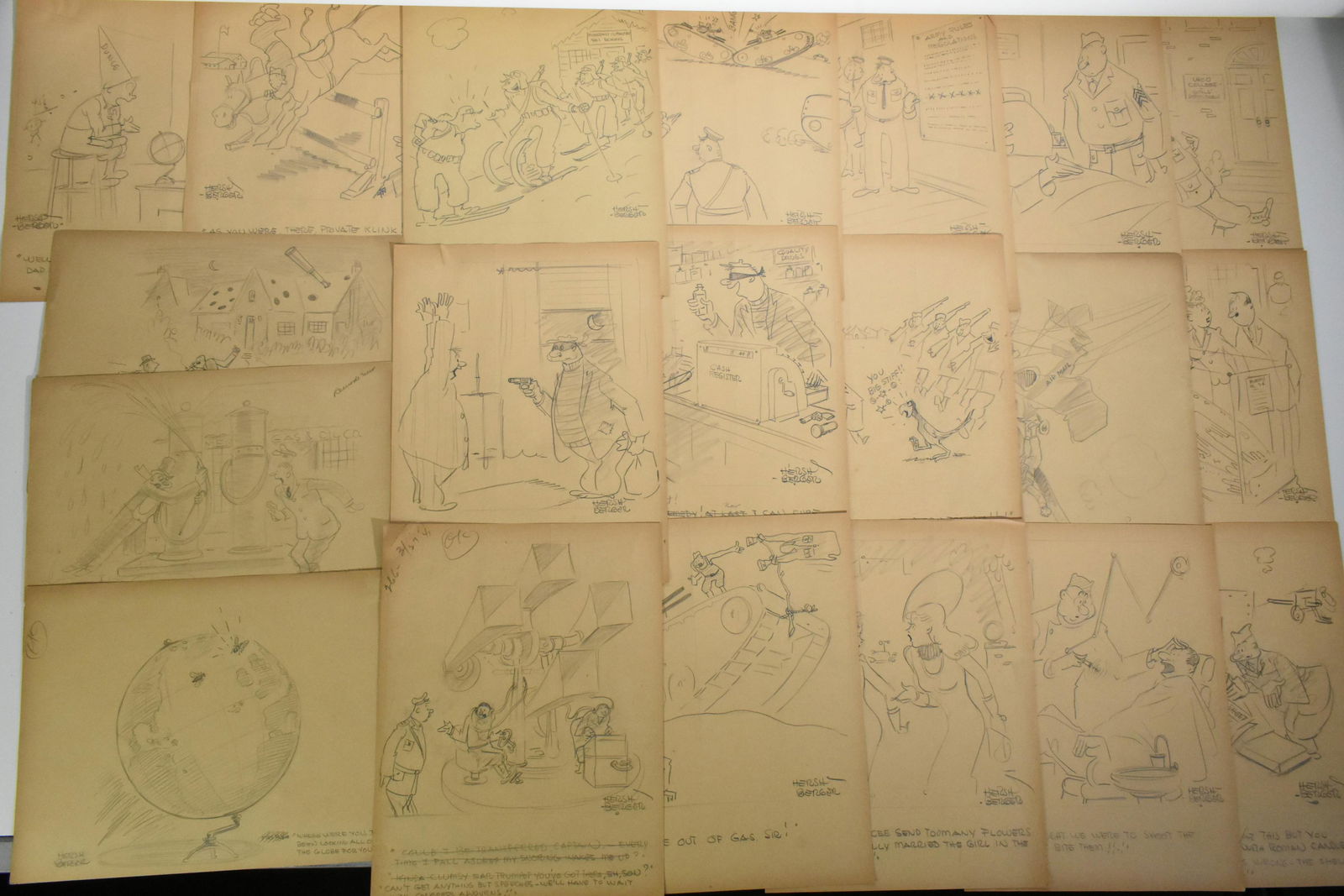 Cartoons from "The Funny Business" by Hershberger: Twenty hand drawn cartoons from "The Funny Business" series by Ralph Hershberger. Most are military related and most are hand signed.